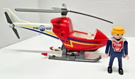 4824 Playmobil Fire Fighting Helicopter With Firefighter Figure Incomplete