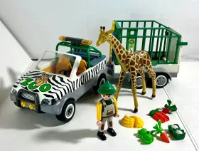 4855 Playmobil Rare Vintage Zoo Car And Trailer Giraffe Accessories