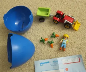 4943 Playmobil Boy With Tractor Blue Egg - Very Good Condition
