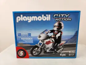 5117 Playmobil Gray Motorcycle With Rider New Sealed 2010