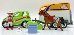 5223 Playmobil Green Suv Vehicle With Horse Trailer Playset