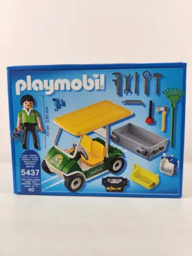 5437 Playmobil Golf Cart Camping Garden Service New 2013 Tools Rake Battery