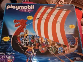 5723 Playmobil Viking Longboat Sail Boat Incomplete With 8 Figures