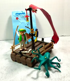 5780 Playmobil Vintage Pirate Raft Octopus Monkey Parrot Complete