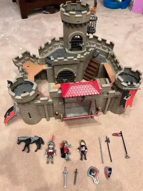 6001 Playmobil Medieval Hawk Knights Castle - Perfect Cond. Ex. Cannon And Flag