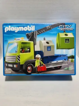 6109 Playmobil Glass Sorting Truck W Bins Bottles Extinguisher New 2014
