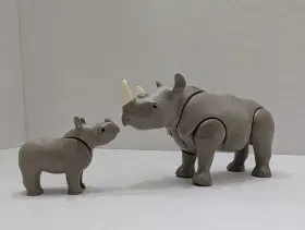 6638 Playmobil Posable Grey Rhino And Baby Set Zoo Safari Wildlife