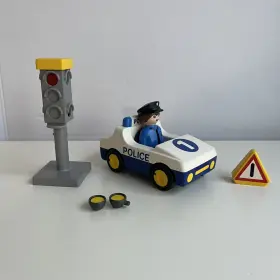 6709 Playmobil 1-2-3 Police Car Vehicle White And Blue Complete Vintage 1990