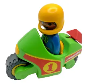 21826a2 Playmobil 6719 1-2-3 #6719 Motorbike And Rider Green No Plastic Box