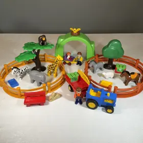 6754 Playmobil 123 Large Zoo Set Safari Animals Trees Tractor Bridge 1.2.3