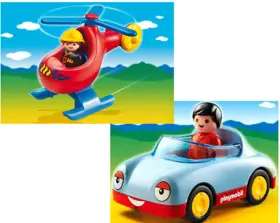 6790 Playmobil 6789 Inch Retired 123 - Fire Rescue Helicopter / Convertible Car
