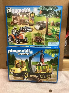 6813 Playmobil 6814 Lumber Yard Tractor And Timber Transporter With Crane - New