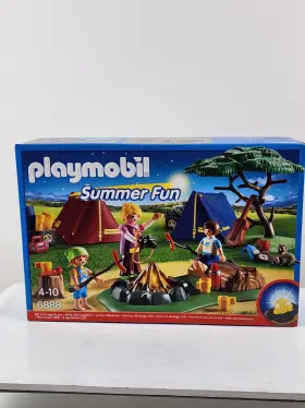 6888 Playmobil Family Summer Fun Camp W Led Fure Tents Tree Ax New 2015 Htf