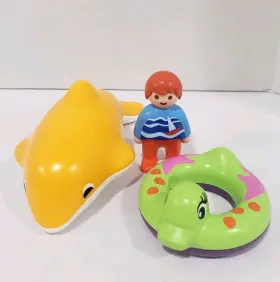 6762 Playmobil 6961 Vtg 1-2-3 Set Swiming Bath Time Complete Dolphin Boy Pool Float