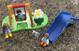 70130 Playmobil 123 Childrens Playground Playset Swing Slide Mom Boy Girl Cat Flower