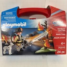 70310 Playmobil Set City Action Fire Rescue Carry Case New 24 Pieces