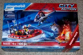 70335 Playmobil Rare New Fire Rescue Mission Boat And Helicopter City Action Promo