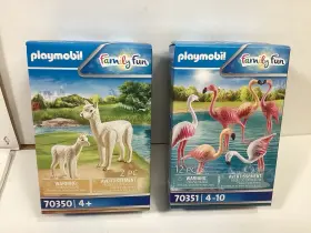 70350-70351 Playmobil Zoo Animals Sets 70350 Alpaca With Baby And 70351 Flock Of Flamingos New