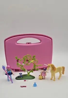 70529 Playmobil Fairies Fairy Unicorn Carry Case Almost Complete With Pink
