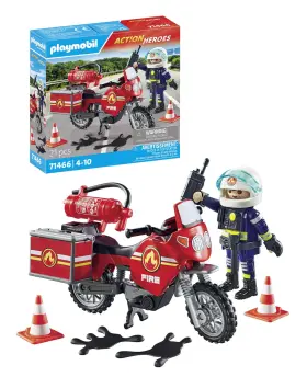71466 Playmobil Action Heroes Motorcycle And Oil Spill Incident With A Radio