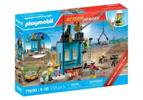 71650 Playmobil Action Heroes Construction Site Mib/new