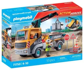 71750 Playmobil Action Heroes Truck With Crane 55 Pcs Toy Building Kit