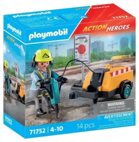 71752 Playmobil Action Heroes Construction Worker With A Jackhammer 14 Pcs