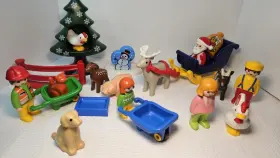 Ft90 Playmobil 9009 Vtg Geobra Lot Christmas Santa Figure Animal Adventcalendar