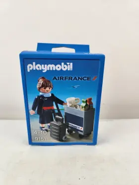 9151 Playmobil Air France Stewardess Figure W Luggage Cart Trays Cups New 2016