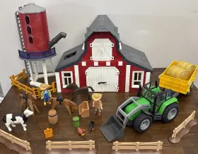 9315 Playmobil #9315 Barn Farm With Silo Tractor Horses Cow Chickens 2 People