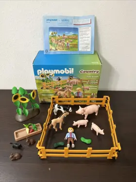 9316 Playmobil Country Farm Play Set Pigs Calf Foal Rabbits Cats Complete With Box