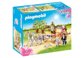 9427 Playmobil Wedding Carriage Bride And Groom Horses City Life New