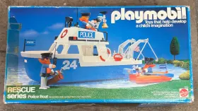 9751 Playmobil 1984 Rescue Series Police Boat #9751 Open Box Rare Vintage Mattel Toy
