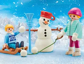 9864 Playmobil Snow Day Winter Set Mother And Son Snowman Sled New Sealed 2021