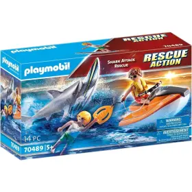 P70489 Playmobil 70489 Shark Attack Rescue Action 14 Pieces Boat Surfboard 2 People New