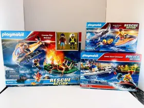 P70491 Playmobil Lot Of 3 Fire Mission Jewel Heist Shark Attack Figure Sets New