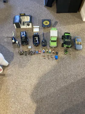 Pm-12 Playmobil Police Vehicles Helicopter Boat Figures And Accessories Lot