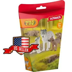42472 Schleich New Dinged Box Wild Life Mother Wolf With Pups 3 Pc Toy Figure Set