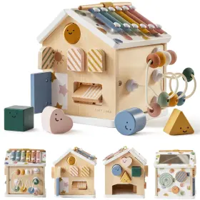 Tltgee001mc Tiny Land 9-in-1 Wooden Activity Cube Montessori Baby Small Morandi