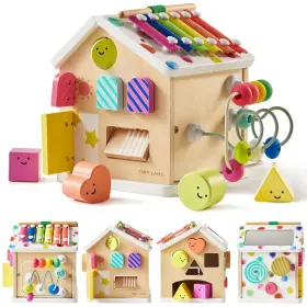 Tltgee001rc Tiny Land 9-in-1 Wooden Activity Cube Montessori Baby Small Rainbow