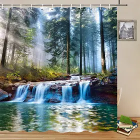Ft-2145s Yadshoti Waterfalls Shower Curtains Outdoor Natural Scenery Forest Sunshine Tree Plant