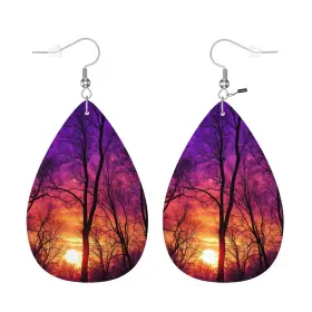 Zokola 774829715475 Wood Trees Teardrop Earrings Colorful Forest Sunset Dusk Foliage Clou