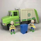 Playmobil City Life Green Recycling Truck C-1400 + 2 Figures Garbage Can Bin Used. Price: $12.15.