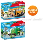 Playmobil Two City Life Set 70983 School Bus And 71234 Recycling Truck New Boxed. Price: $208.00.