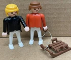 Vtg 1974 Playmobil Geobra Figures W/sled Winter Skiing Sledding Snow Set Rare Used. Price: $16.00.