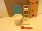 Playmobil Bathroom Fixture White Toilet W/ Blue Seat + Tp Holder Scrub Brush Used. Price: $8.99.
