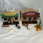 Playmobil Western Sheriff & Bank Playset Lot W/ 3 Figures, 2 Horses, Cactus Used. Price: $22.95.