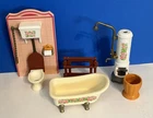 Playmobil Victorian Dollhouse Bathroom Parts Lot - Tub Shower Toilet Rack Basket Used. Price: $9.95.