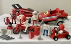 Vintage Playmobil Racing Speedboat W/trailer, Go Kart, Motorcycle, Figures Used. Price: $42.00.
