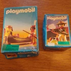 Playmobil 3397 Tracker, Canoe & Native American + 3828 Ranger Dog Hunt Box Dam Used. Price: $35.00.